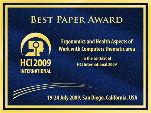 Ergonomics and Health Aspects of Work with Computers Best Paper Award. Details in text following the image.