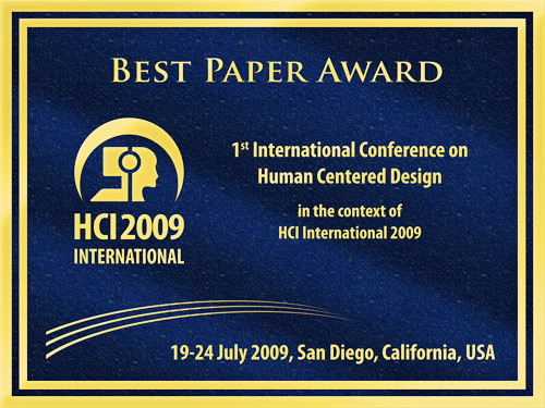 1st International Conference on Human Centered Design Best Paper Award. Details in text following the image.