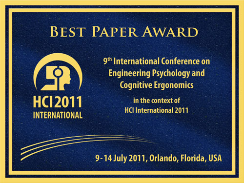 9th International Conference on Engineering Psychology and Cognitive Ergonomics Best Paper Award. Details in text following the image.