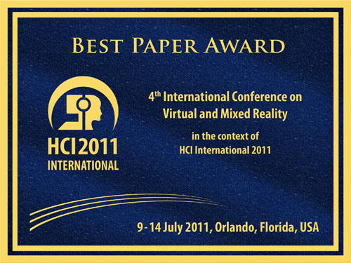 4th International Conference on Virtual and Mixed Reality Best Paper Award. Details in text following the image.