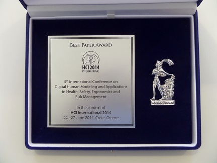 Digital Human Modeling and Applications in Health, Safety, Ergonomics and Risk Management Best Paper Award. Details in text following the image.